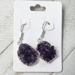 Amethyst Druzy Drop Earrings – Boho Crystal Statement Jewelry